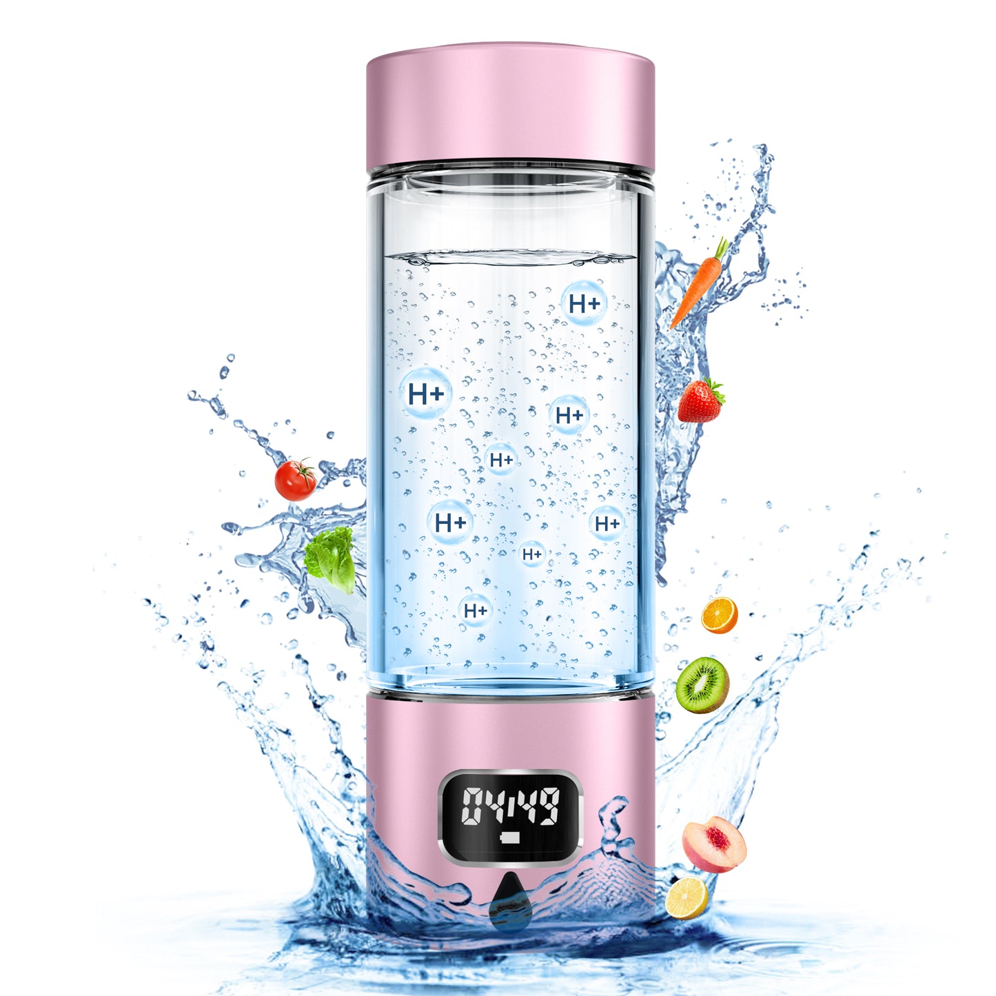 Hydrogen Water Bottle - Portable, Rechargeable, LED Timer, Aluminum and Glass, 5000 PPB Hydrogen in 10 Minutes, 340ml Capacity, for Husband, Friend & Family, for Travel, Sports, Home, Office（Pink）